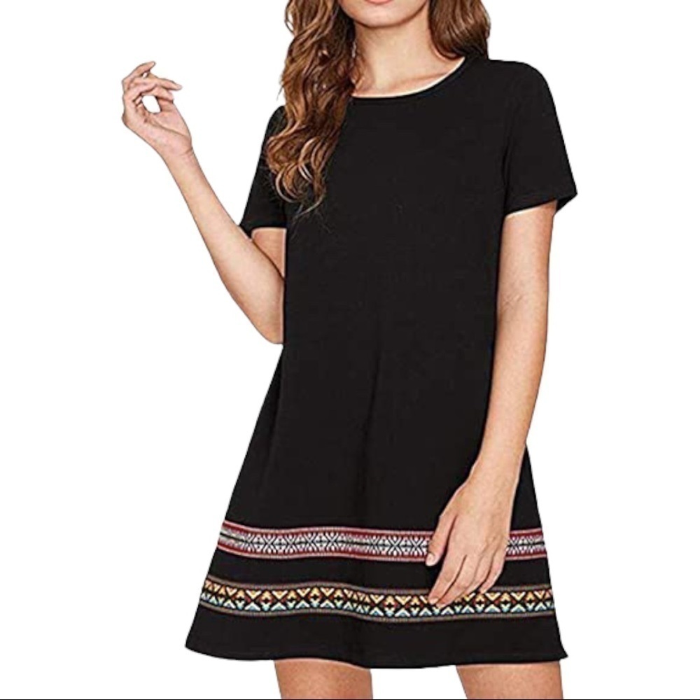 Boho Mini Dress Embroidered Hem Size S - Picture 2 of 6